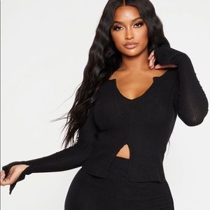 Shape Black Brushed Rib Long Sleeve Top